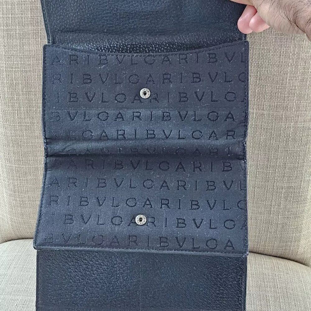 BVLGARI Clutch Long Wallet Card Holder Black Leather/Canvas Bag Purse Made Italy - Picture 4 of 14